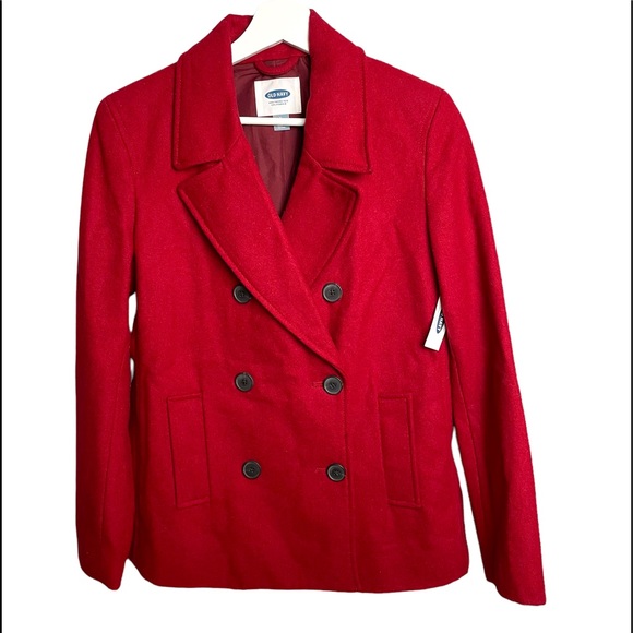 Old Navy Red Wool/Polyester Double Breasted Pea Coat Jacket NWT - Picture 1 of 6